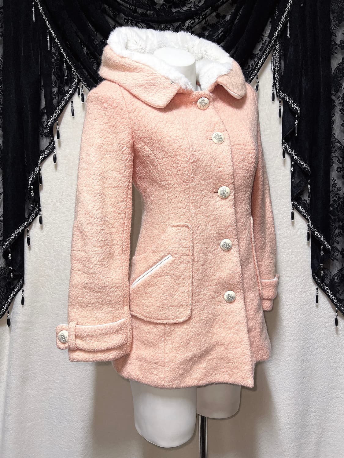 히메갸루 라떼 로맨틱 로걀 핑크 퍼후드 코트 자켓 러블리 핀터 하치 상품이미지4