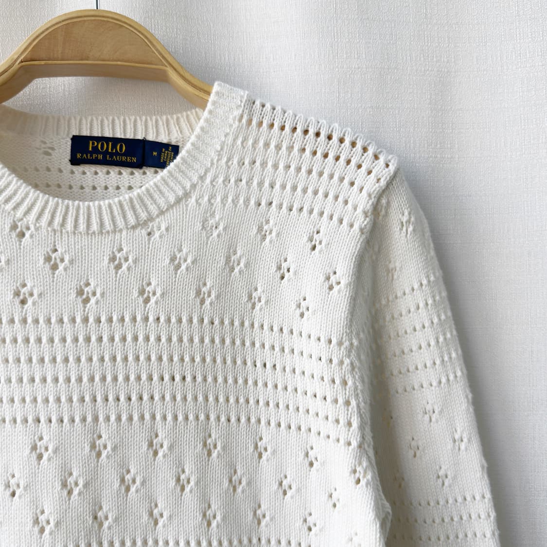 폴로 랄프로렌 코튼 아일렛 니트 화이트 M 상품이미지2