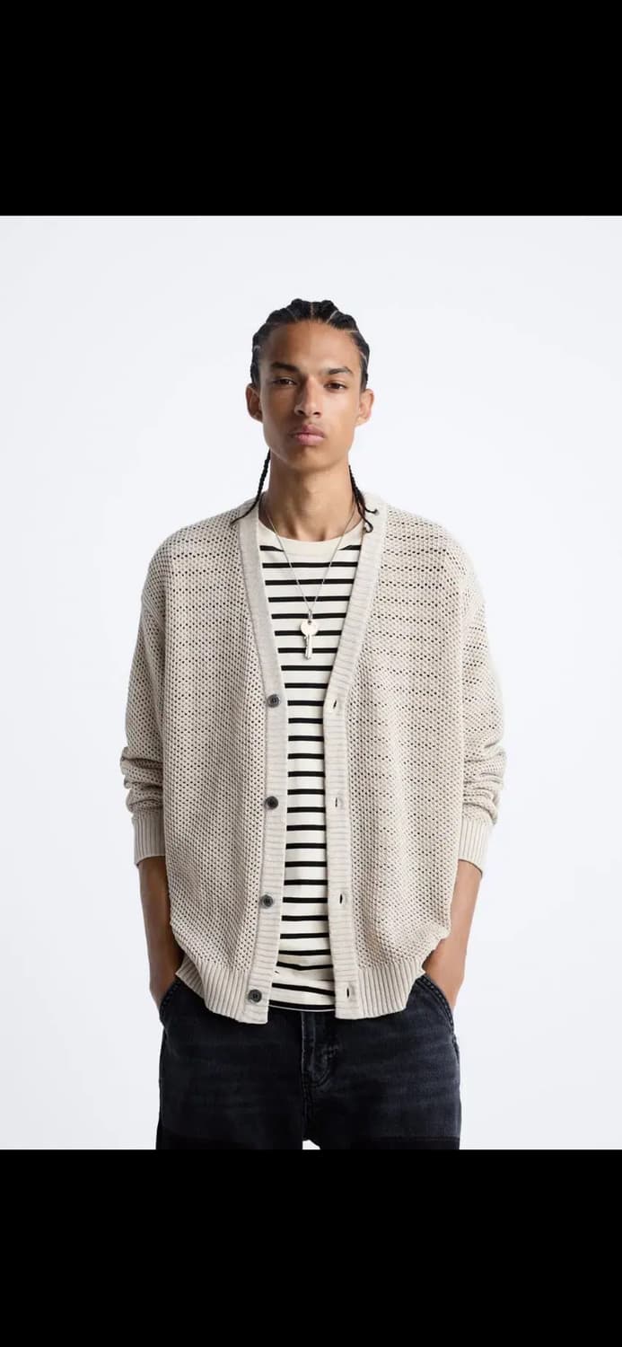 자라 텍스쳐드 크로켓 메쉬 가디건 Sand Brown L 상품이미지1