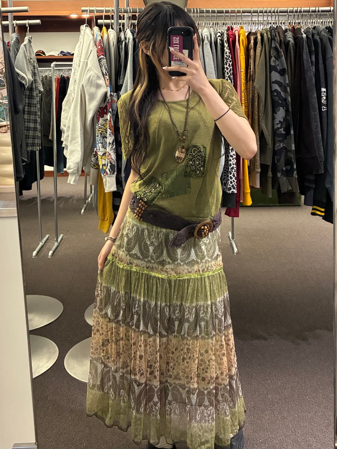 OS)Japanese vintage 페이즐리 패턴 모리 롱스커트 상품이미지9