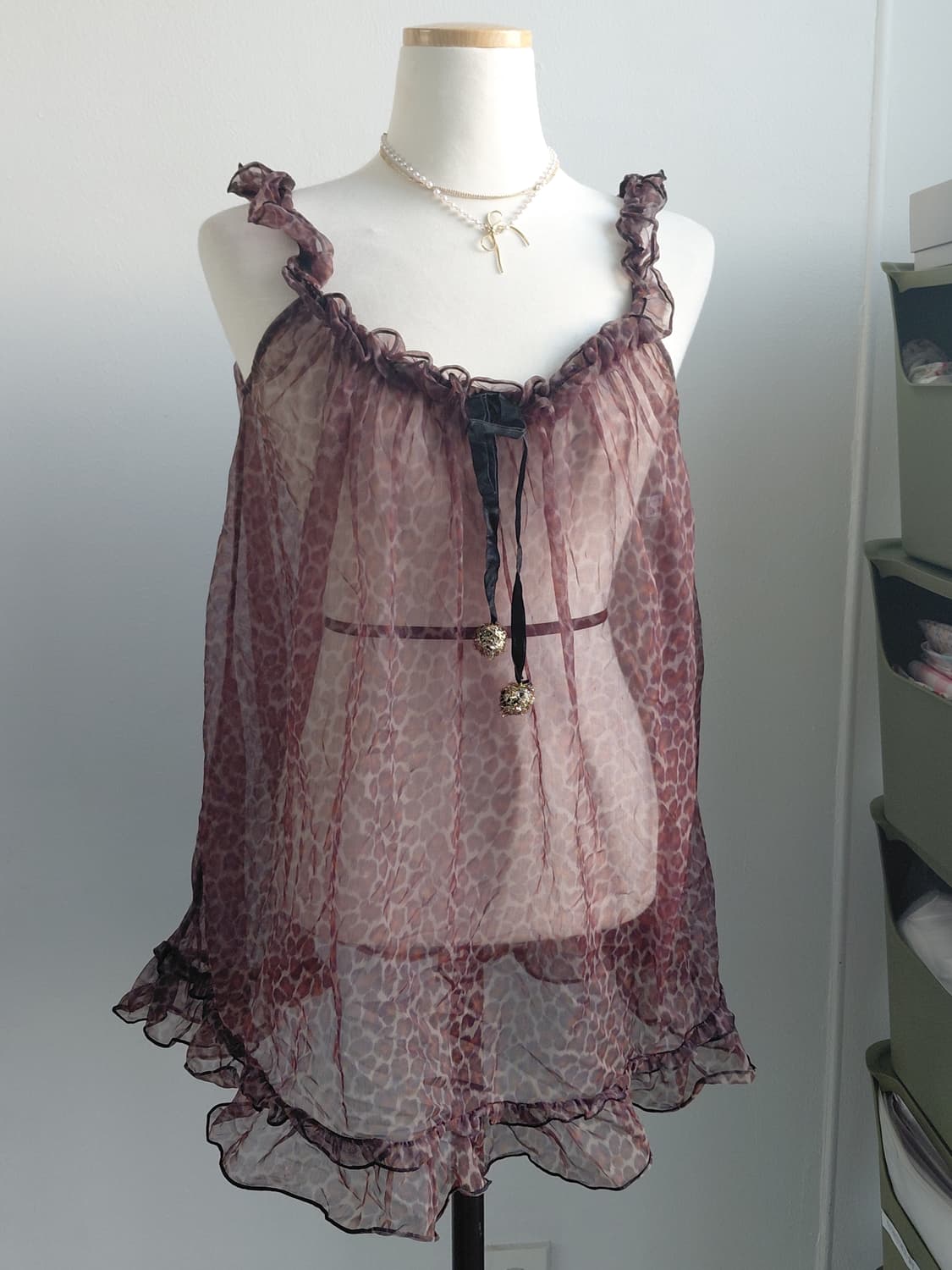 [일본빈티지] 시스루 레오파드 브라운 슬립 원피스 상품이미지2