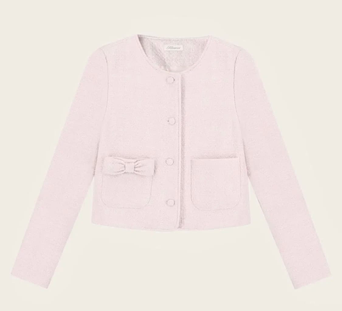 클리시어 리본 트위드 자켓 핑크 상품이미지1