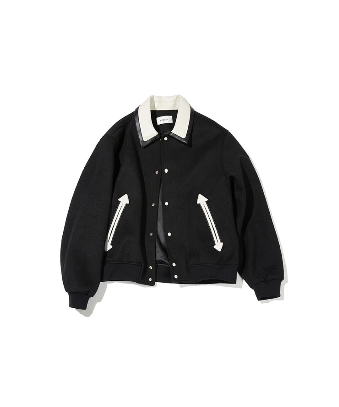 [L] 키뮤어 레더 배색 서플러스 울 카라 블루종 블랙 상품이미지1