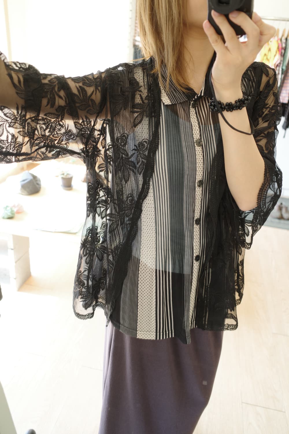 Black flower see-through cardigan  상품이미지1