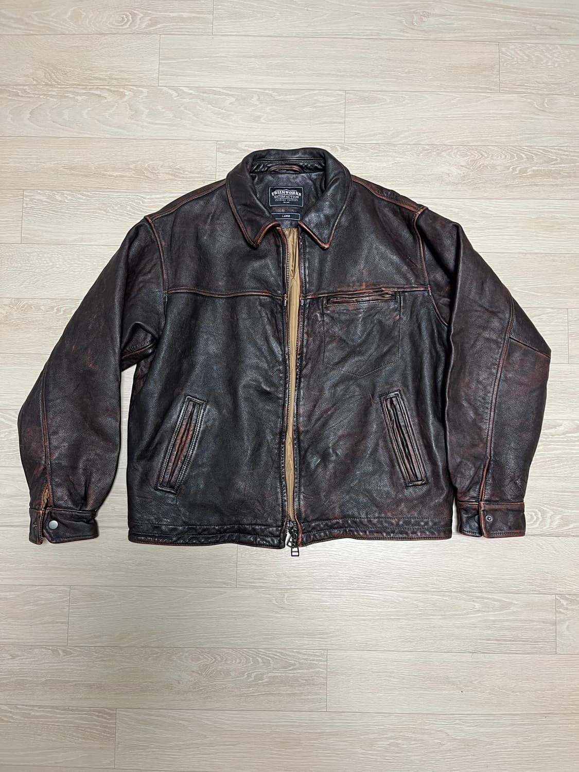 프리즘웍스 디스트로이드 카우하이드 레더자켓 브라운 상품이미지1