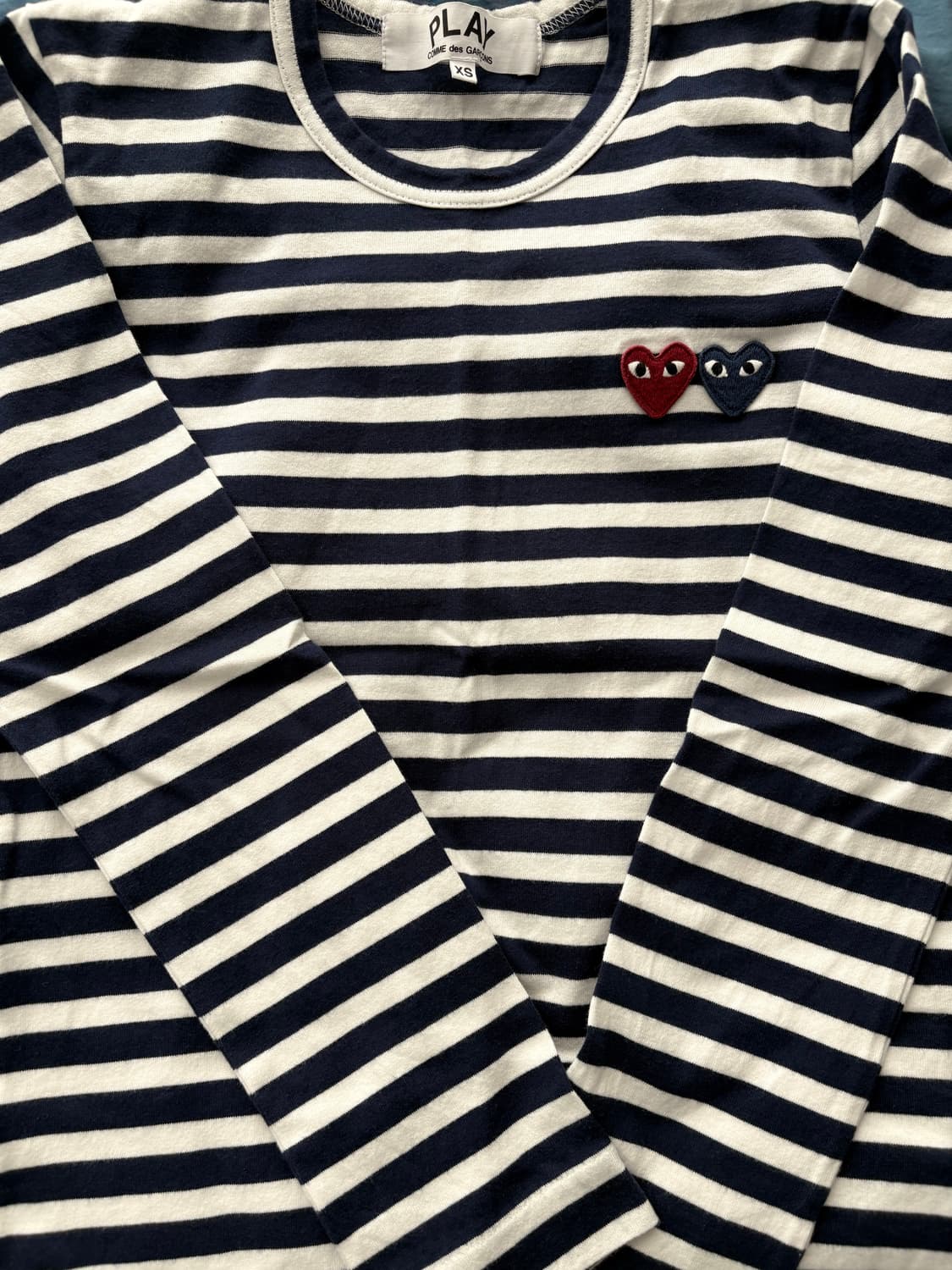 (W) 플레이 꼼데가르송 더블 하트 스트라이프 롱슬리브 티셔츠 상품이미지3