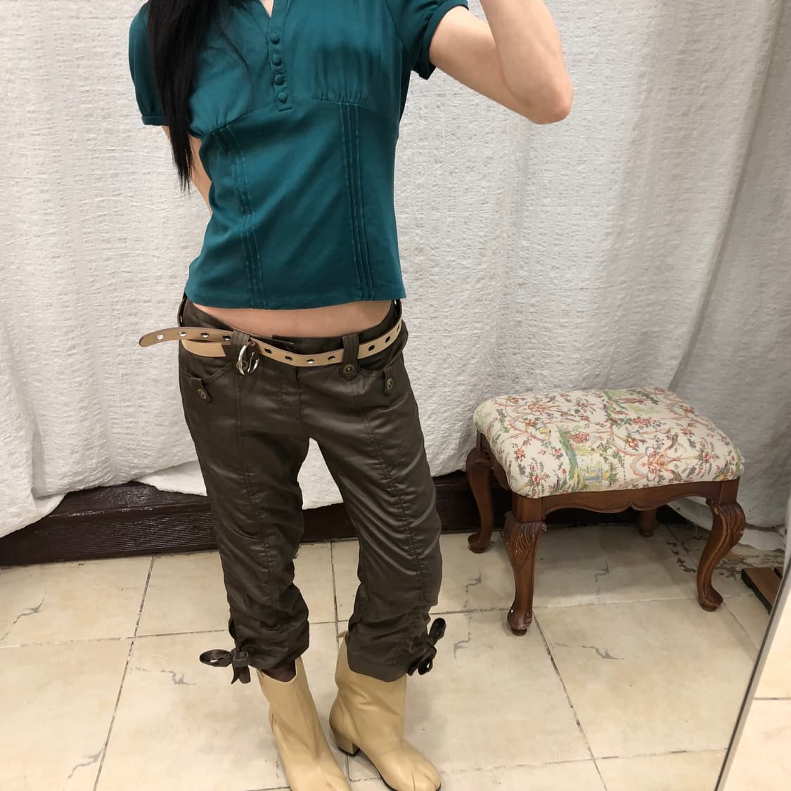 Satin brown shirring pants 상품이미지6