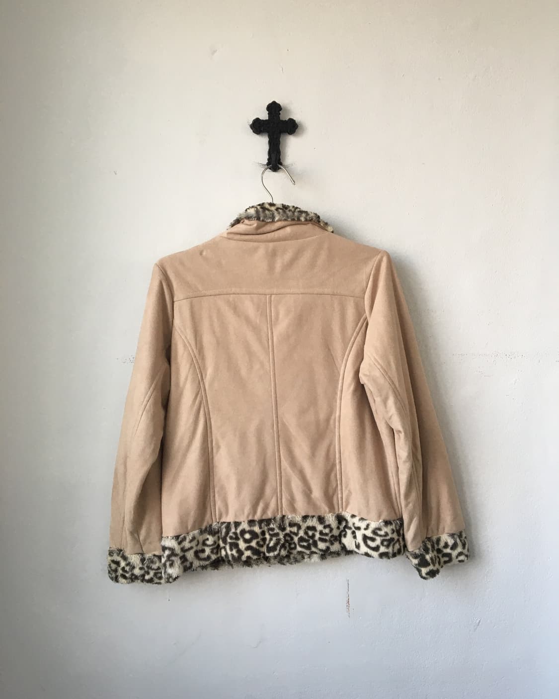 Leopard pattern fur trimming jacket 상품이미지3