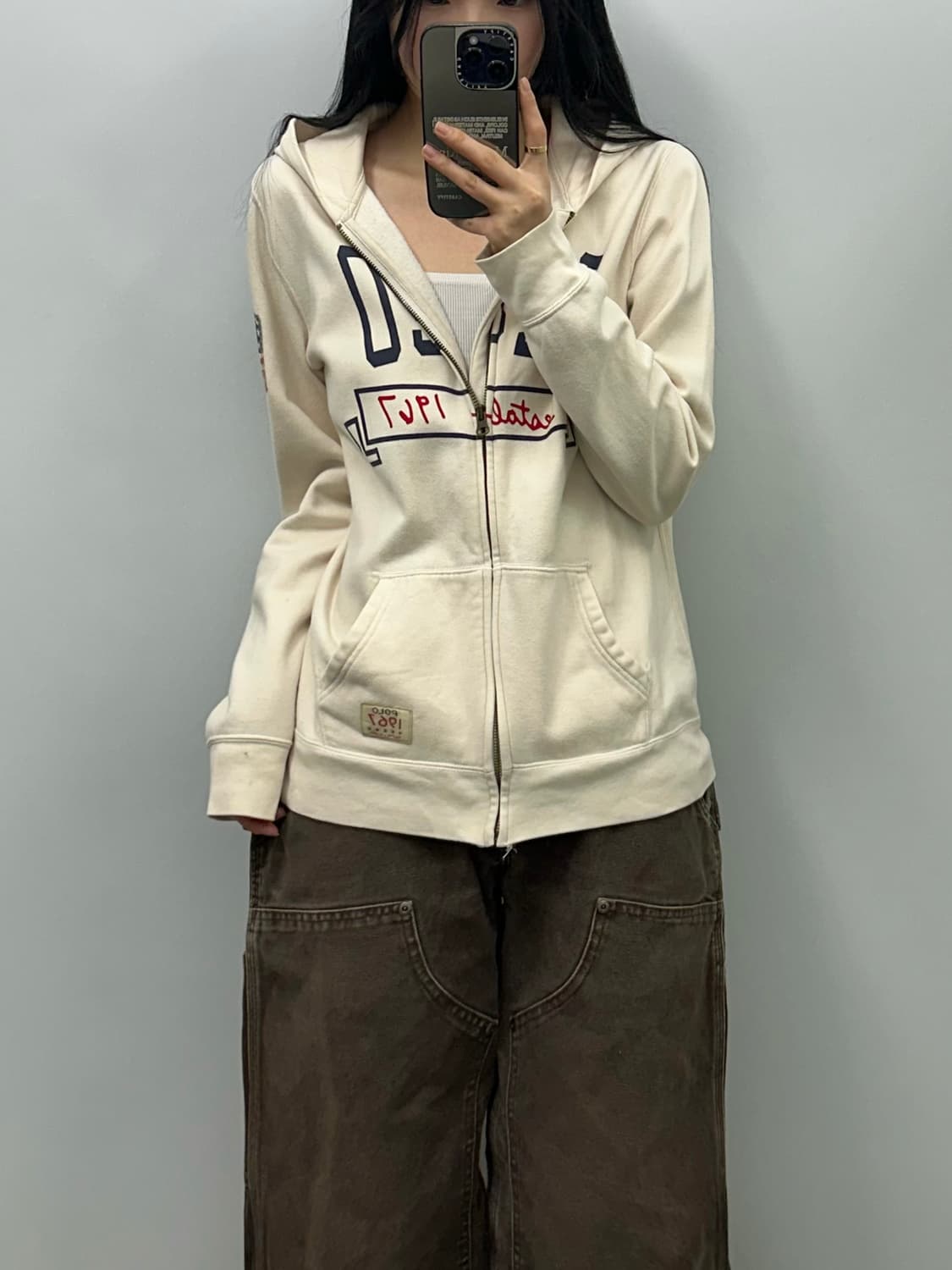 폴로 랄프로렌 성조기 아이보리 후드집업 상품이미지1