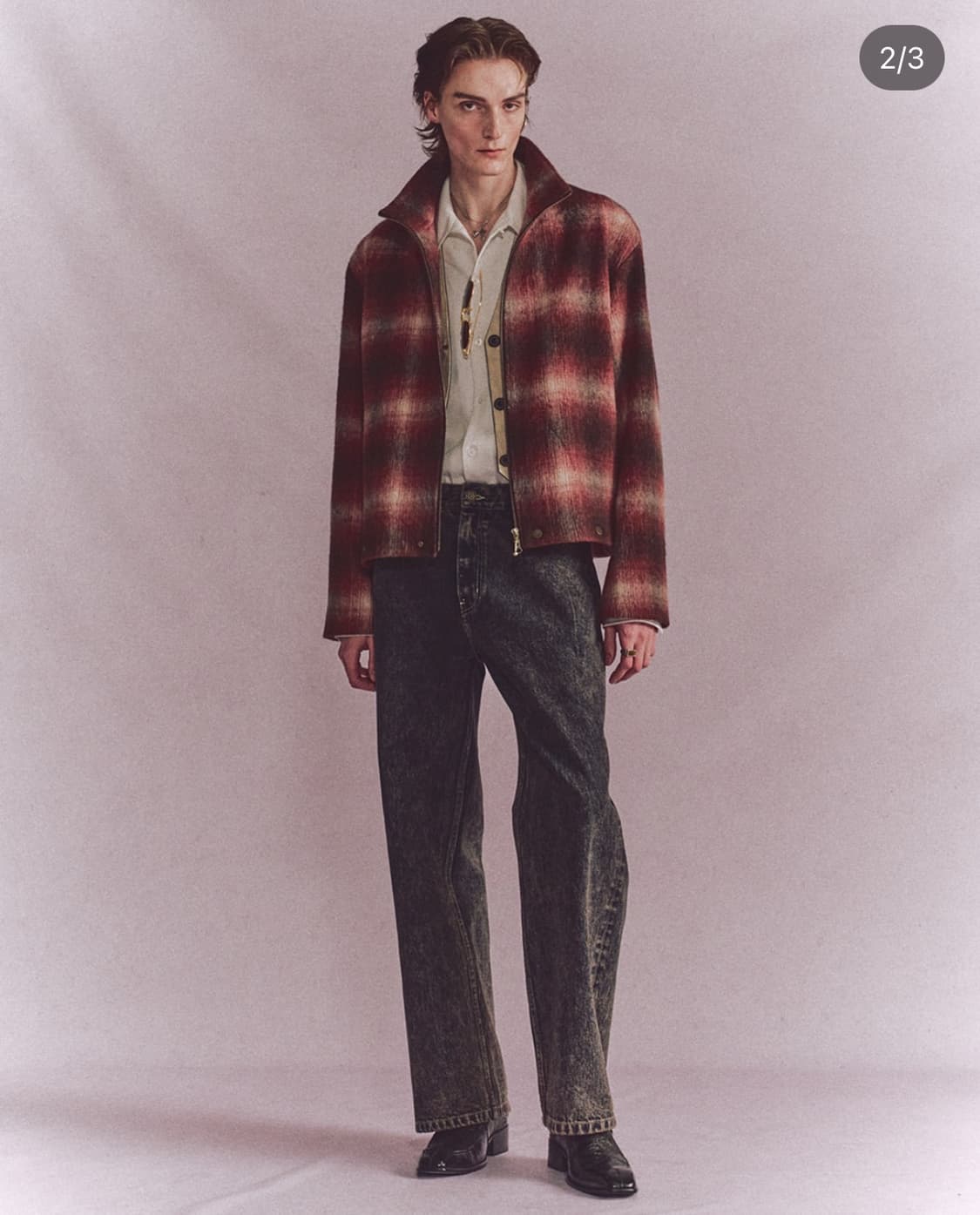 Mmic 헤어리 울 옴브레 체크 집업 상품이미지9