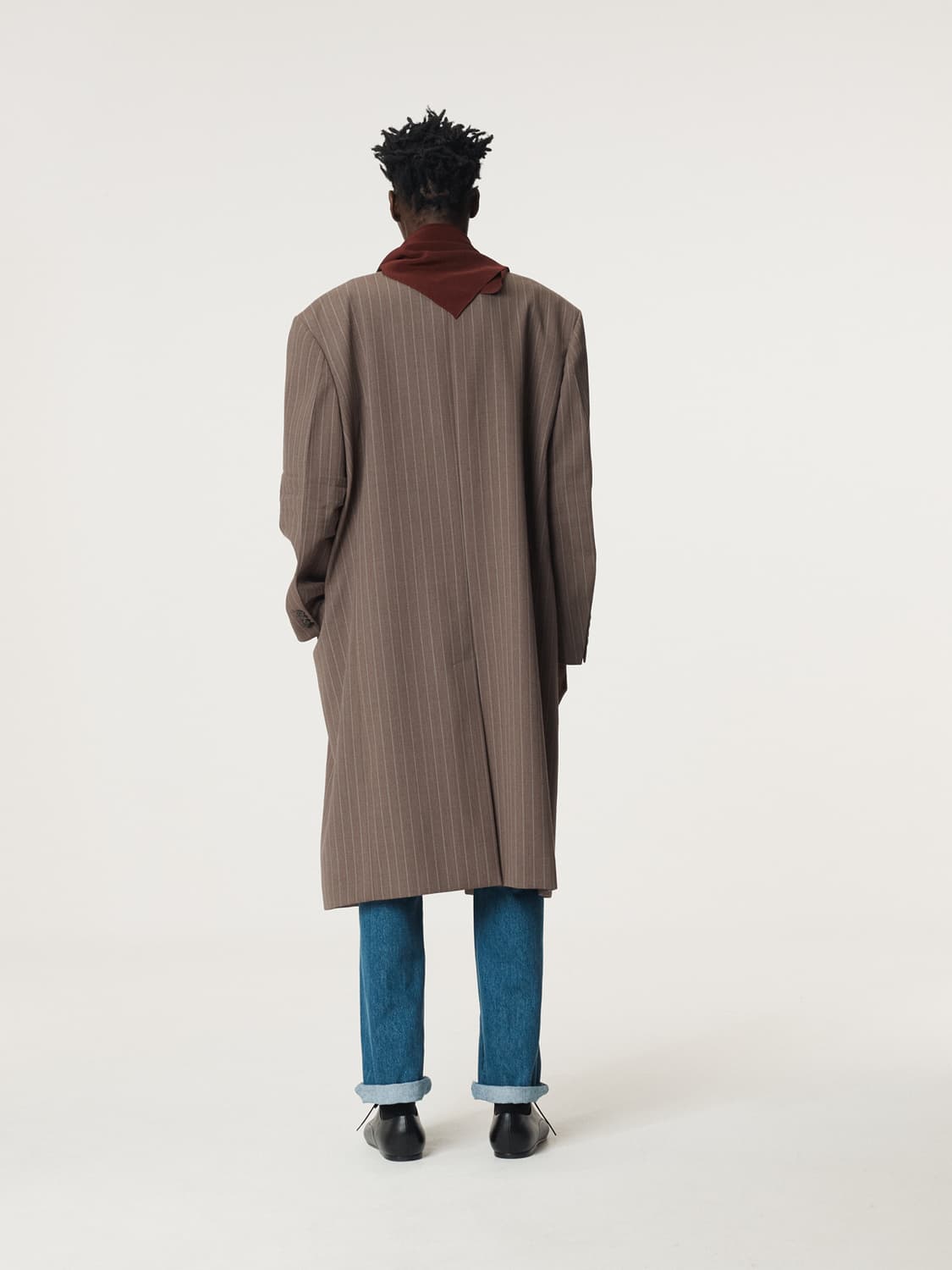 렉토 25FW 슬리브 크리즈 스트라이프 싱글 코트 세피아 상품이미지4