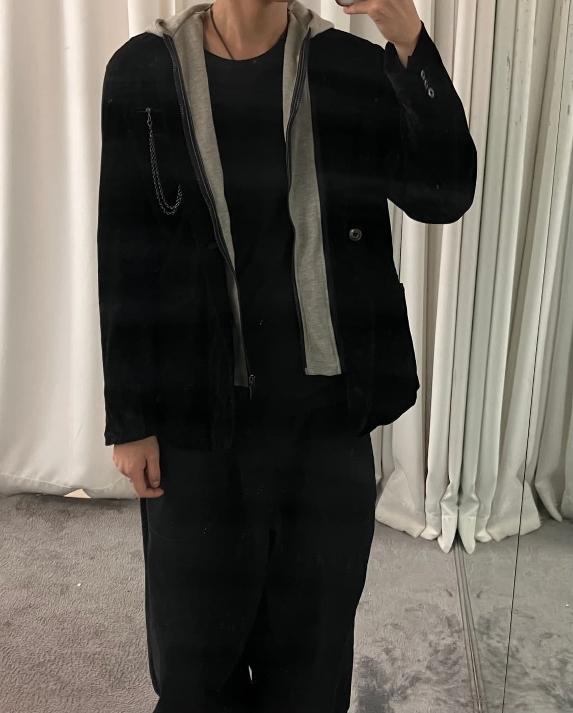 splendid satisfaction 블랙 벨벳 후드 블레이저 L 상품이미지7