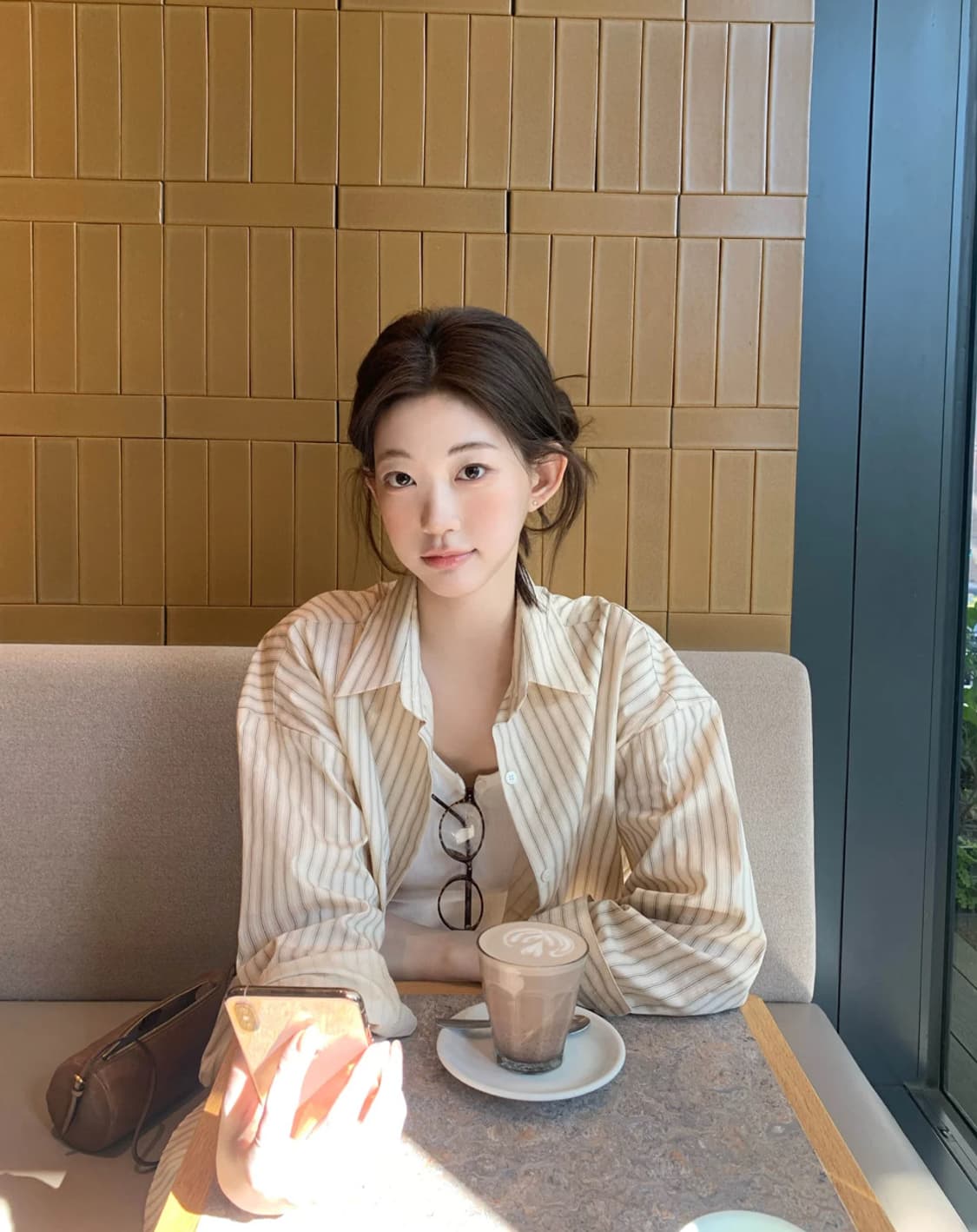 (새상품) 제니오 카페 스트라이프 셔츠 옐로우 상품이미지1