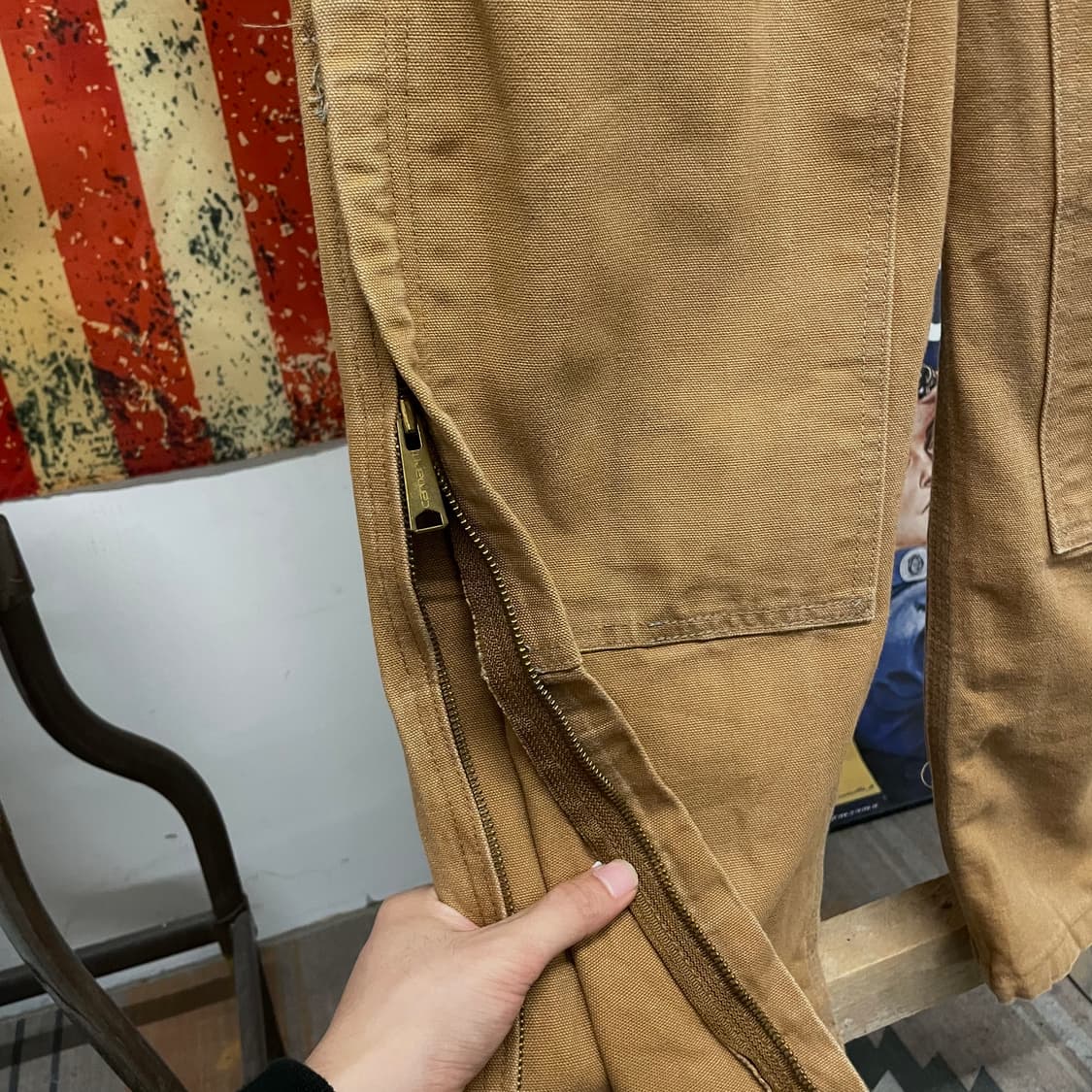 90s 칼하트 오리지널 워크 웨어 더블니 오버롤 데님 멜빵 상품이미지6