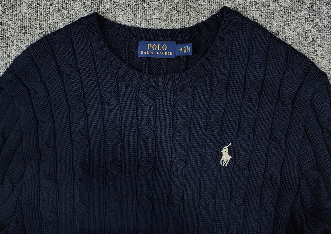 폴로 랄프로렌 화이트 포니 케이블 꽈배기 니트 네이비 M 상품이미지3