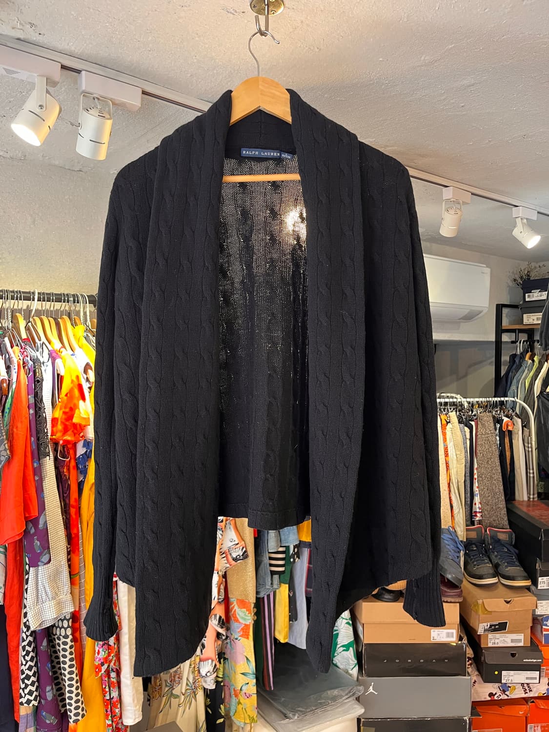 랄프로렌 울 캐시미어 블랙 케이블 니트 케이프 상품이미지2