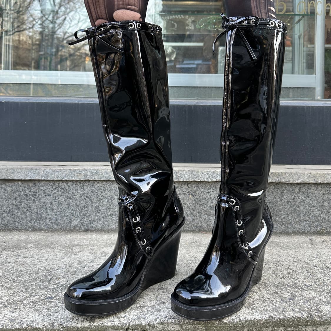 00s 빈티지 마이클 코어스 코셋 리본 웨지 롱 부츠 상품이미지7