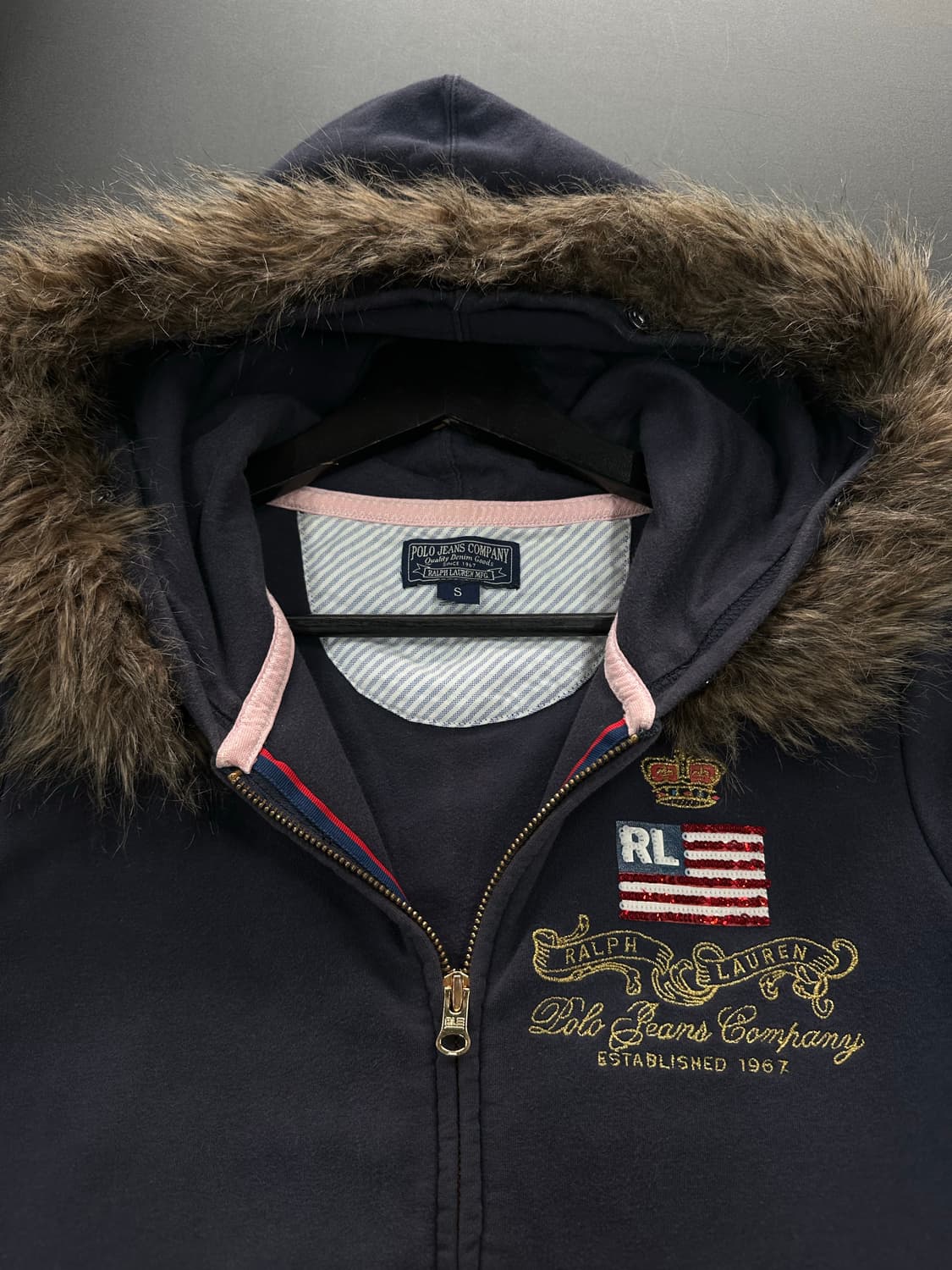 폴로 진스 성조기 크라운 퍼후드울프죠 후드집업 상품이미지9