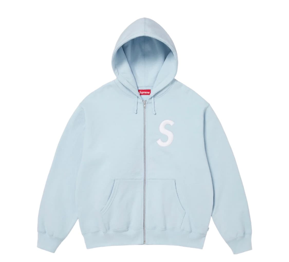 슈프림 S 로고 집업 후드 스웨트셔츠 라이트 블루 - 25FW 상품이미지1