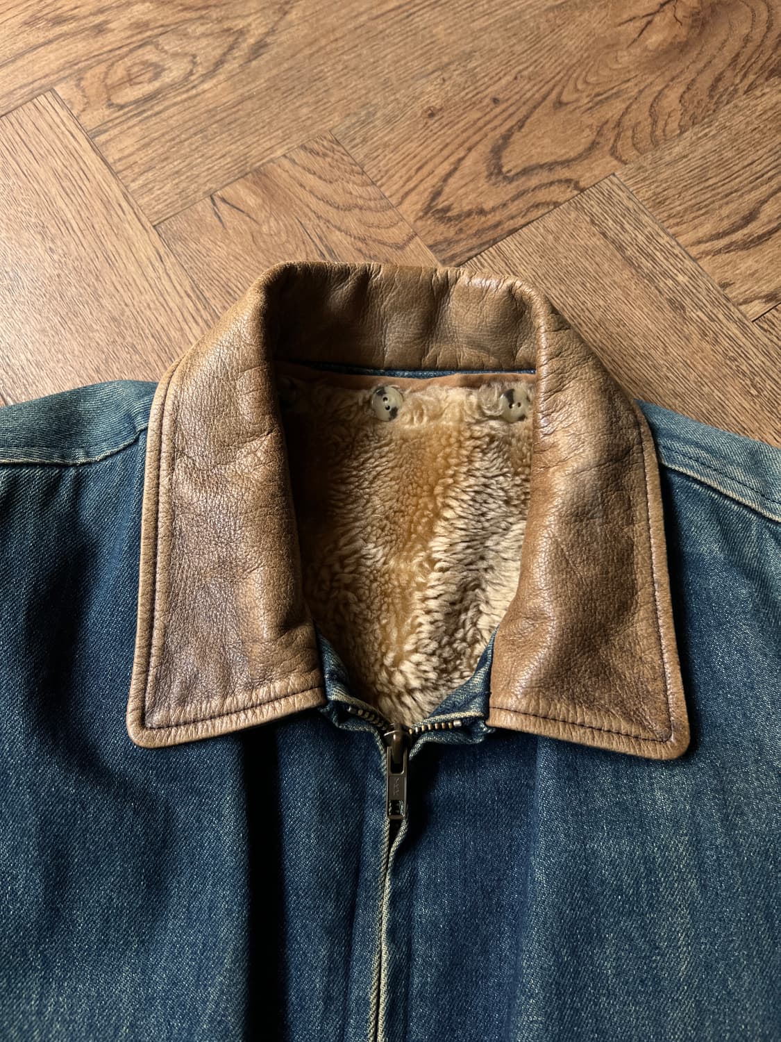 [M]90's KENT USA 쉐르파 라이닝 레더 카라 데님 자켓 상품이미지2