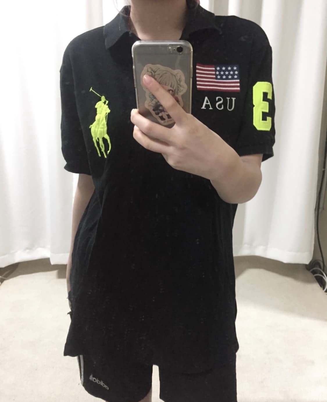 폴로 랄프로렌 블랙 USA 성조기 형광 빅포니 치프키프 카라 반팔 티 상품이미지1