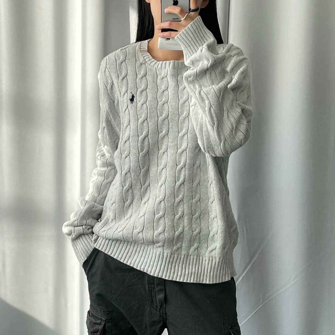 폴로 랄프로렌 루즈핏 신형 라이트그레이 케이블 니트   상품이미지1