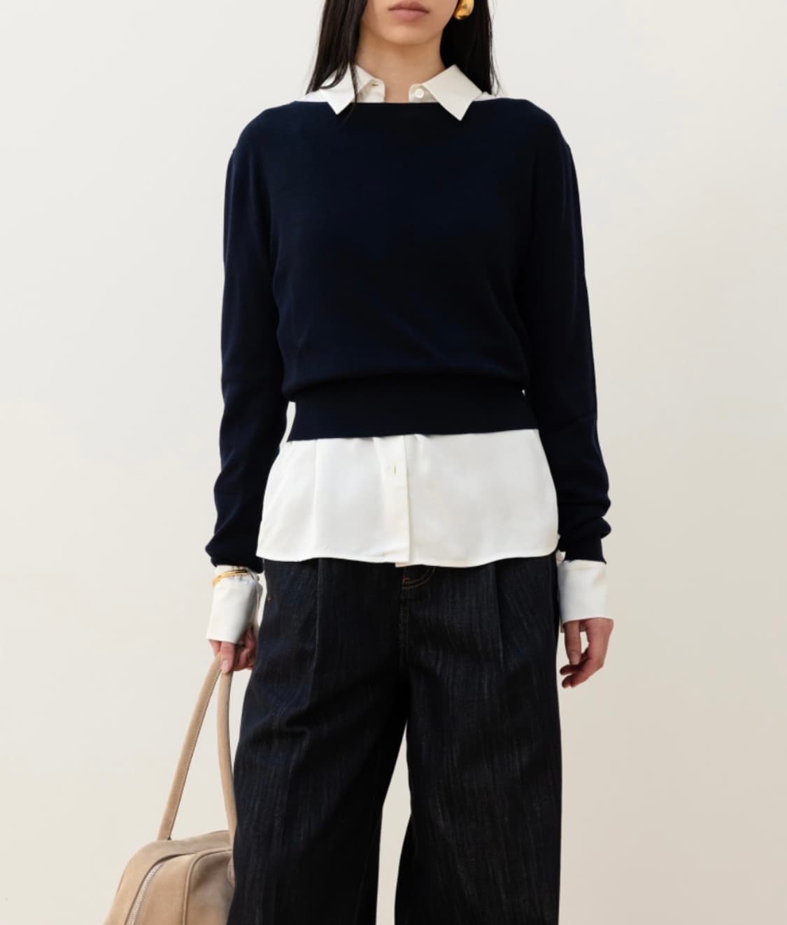 오르 실크 보트넥 풀오버 - 네이비 상품이미지1