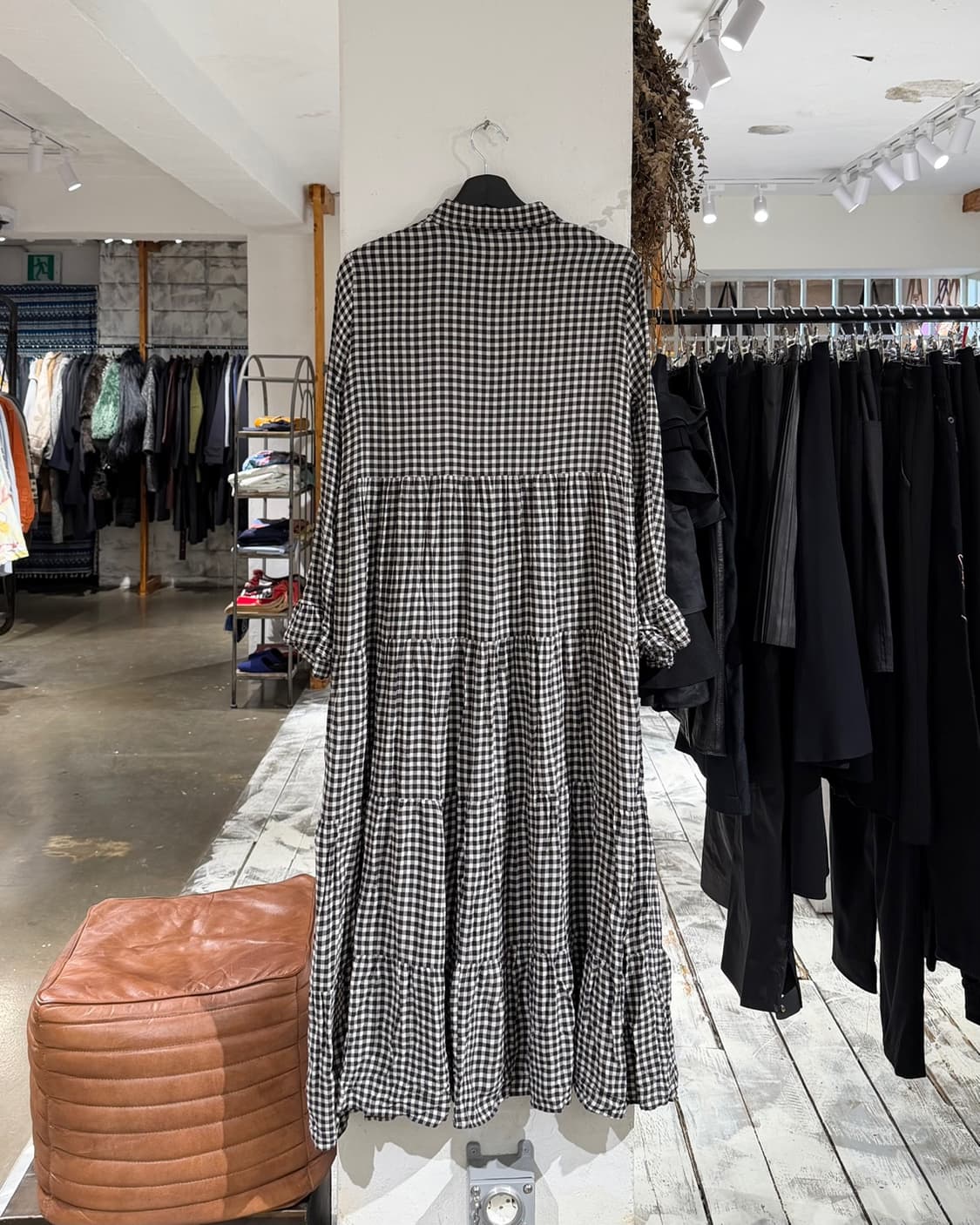 가니 깅엄 체크 프린티드 크레페 레이어 맥시 스커트 상품이미지6