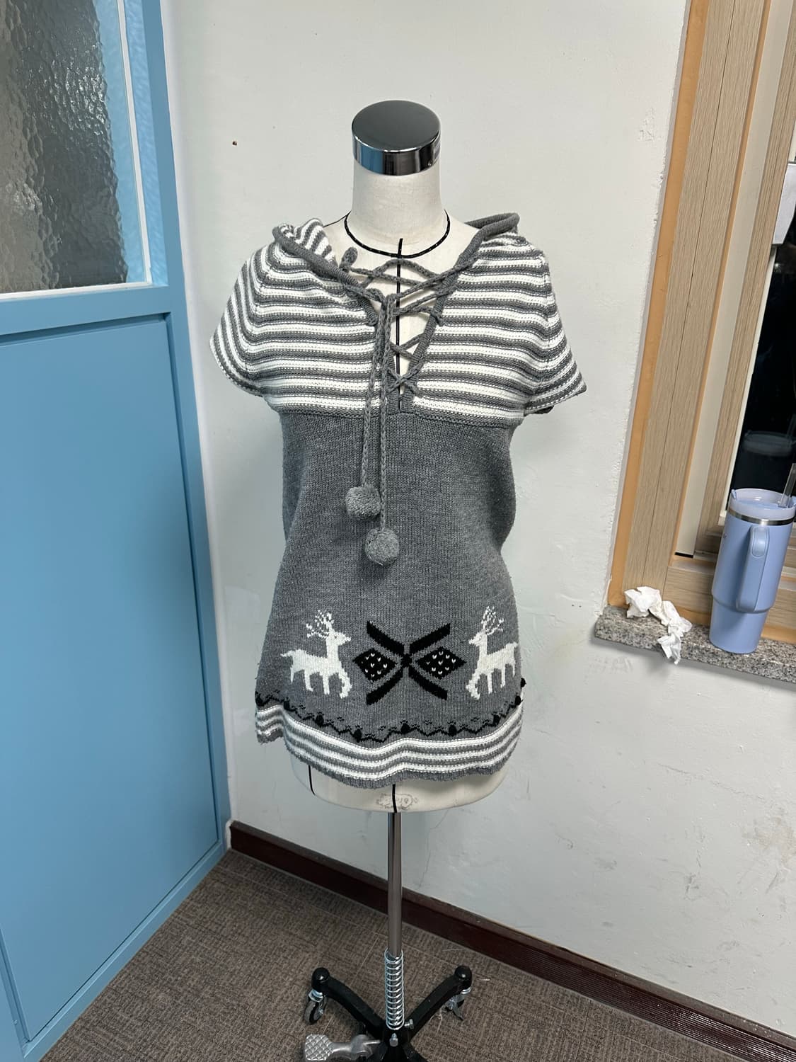 빈티지 모리 폼폼이 니트 반팔 후디 상품이미지1