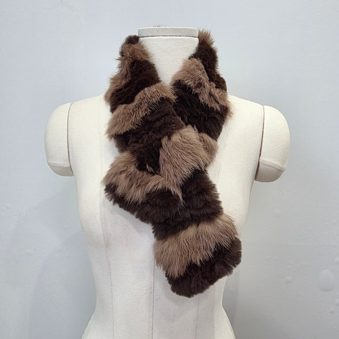 브라운 투톤 배색 렉스 폭스 퍼 머플러 상품이미지1