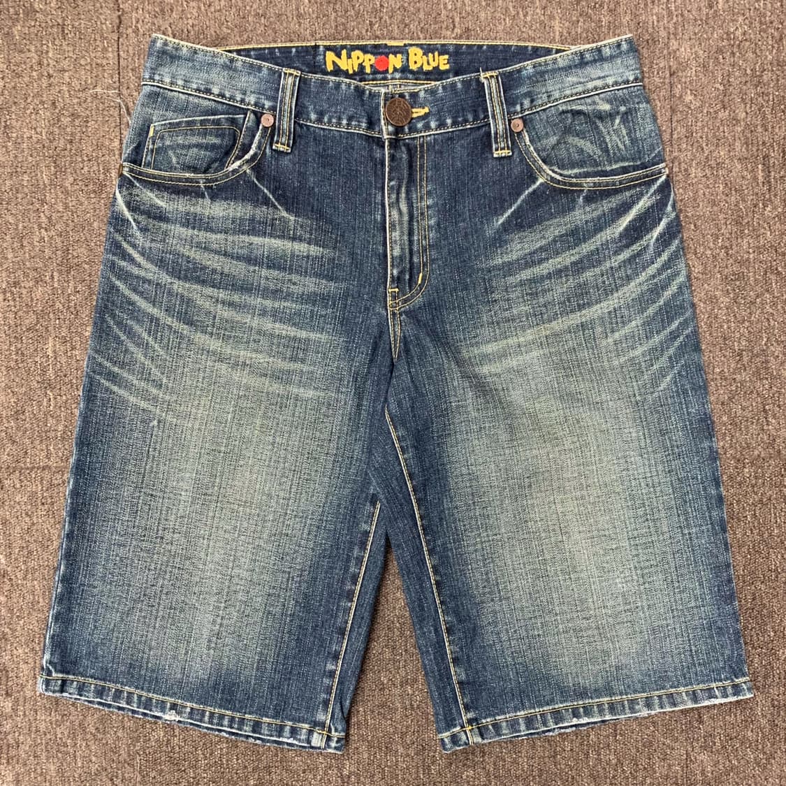 [35] 니폰 블루 자수 스펠아웃 하프 데님팬츠 상품이미지3