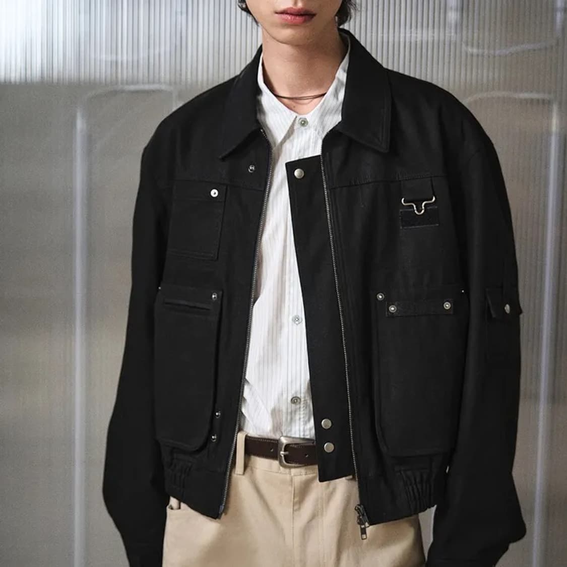 엘무드 워크 포켓 블루종 자켓 블랙 상품이미지2