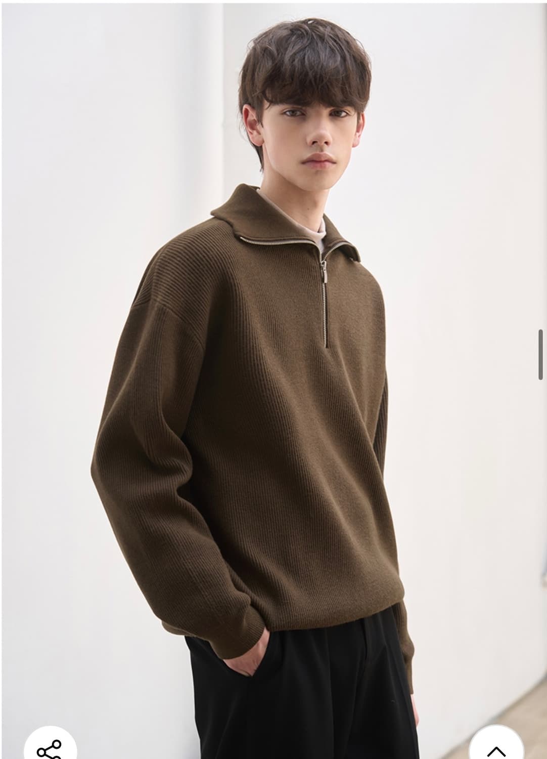 (L) 드로우핏 오버사이즈 하프 집업 카라 울 니트 BROWN 판매 상품이미지6