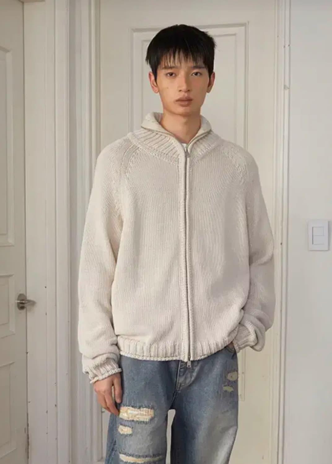 마뗑킴 로고패치 니트집업 오버핏 남성용 상품이미지1