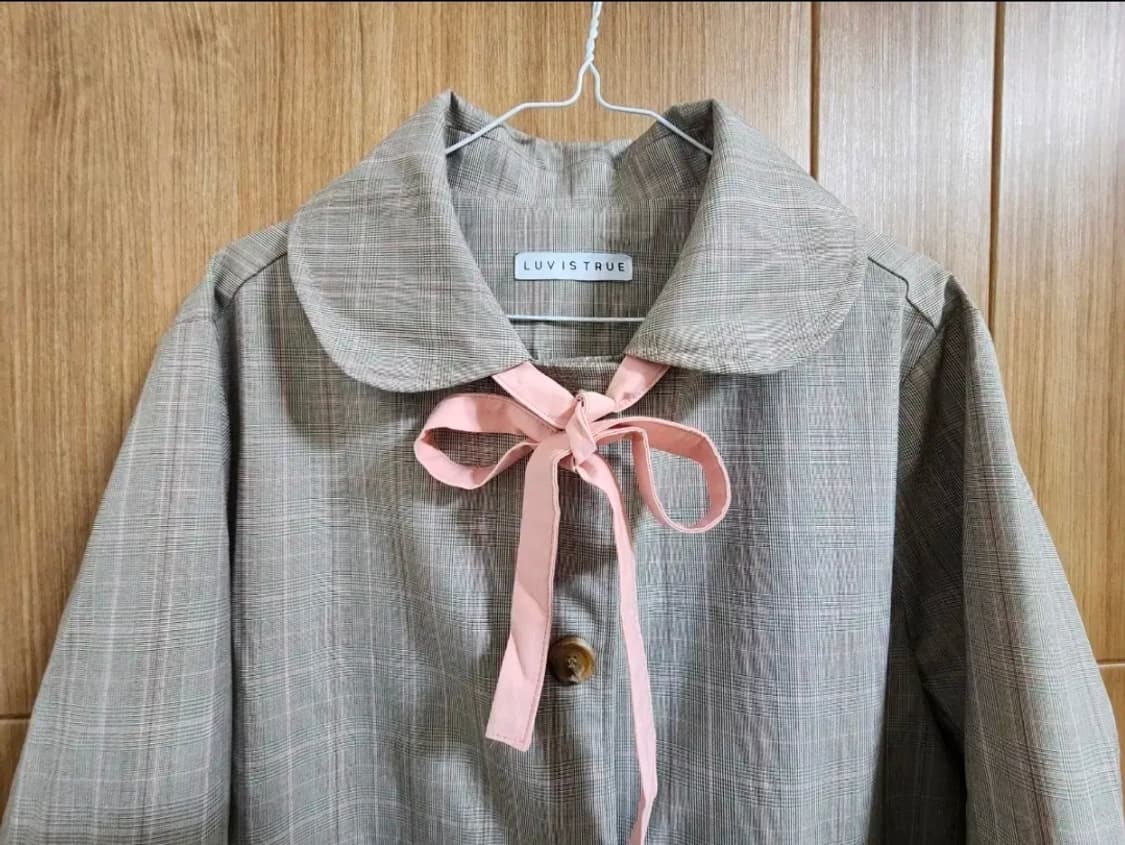 (F)여성 러브이즈트루 리본 포인트 체크 코트 봄가을 상품이미지2