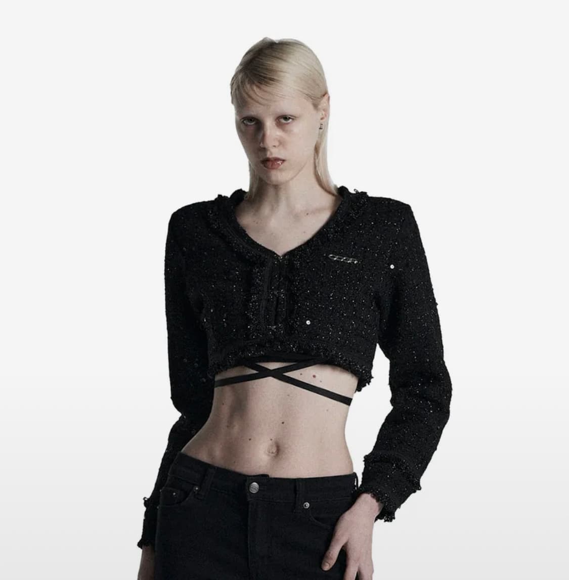 [새상품]Twee crop cardigan in glitter black 상품이미지2