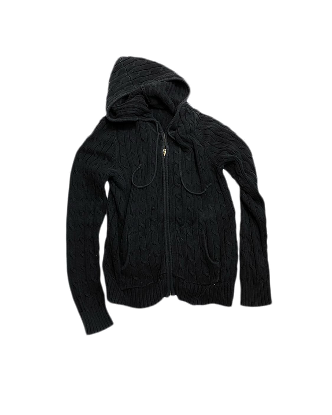 [직수입] 빈티지 니트 후드집업 블랙 상품이미지3