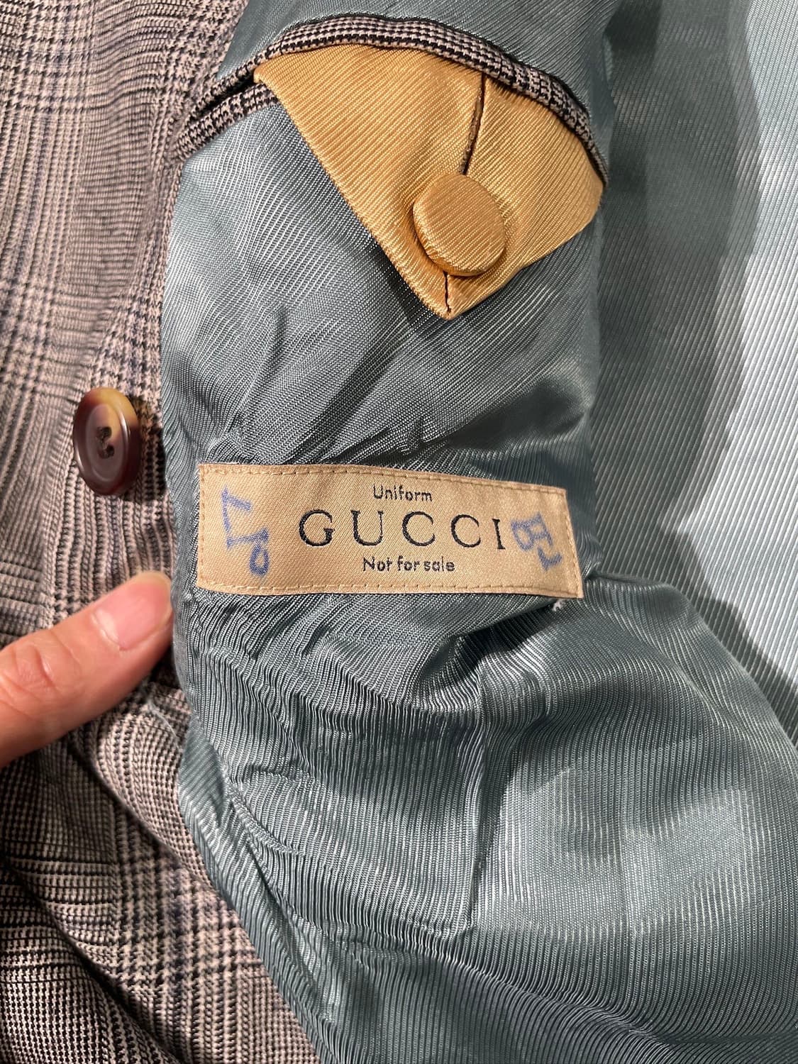 구찌 그레이 티켓 포켓 2B 더블 라나울 체크 블레이저 상품이미지7