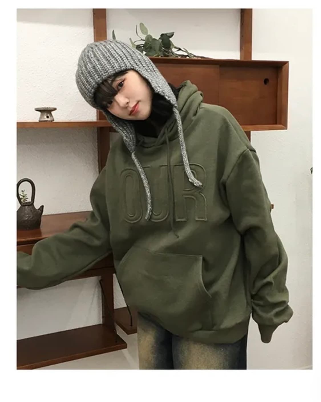 에이블리 카키 기모 후드집업 상품이미지3