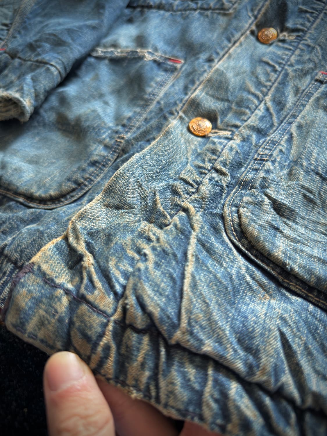 60s USA Sears 하드 페이딩 디스트로이드 데님 초어 워크자켓 상품이미지5