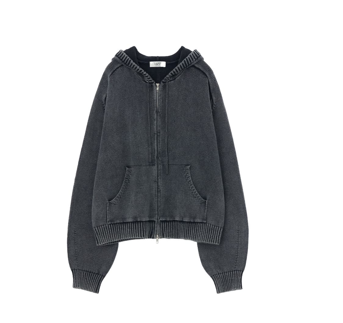 엘무드 니트  후드집업 차콜 상품이미지1