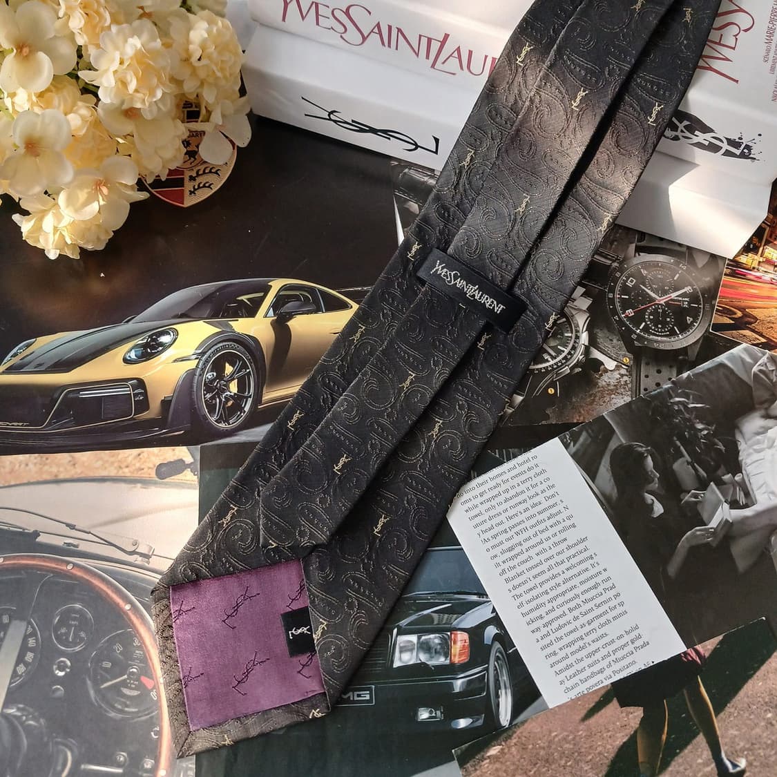 입생로랑 실크 자수 패턴 넥타이 9.3cm A+등급 A19241
 상품이미지4