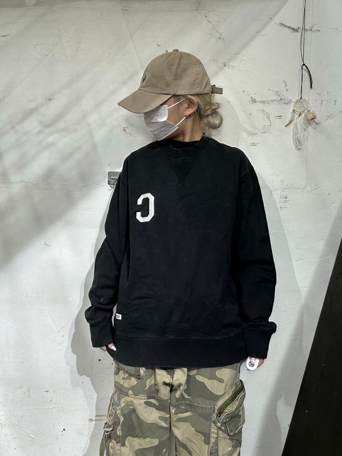 커버낫 블랙 자수 빅 로고 맨투맨 스웻 셔츠 L 상품이미지2