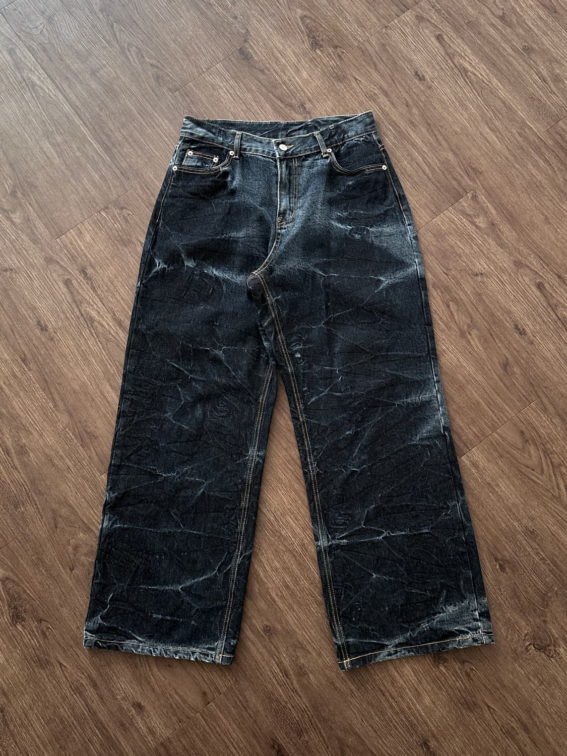 Sample 블리치 워시드 루즈 와이드 진 상품이미지8