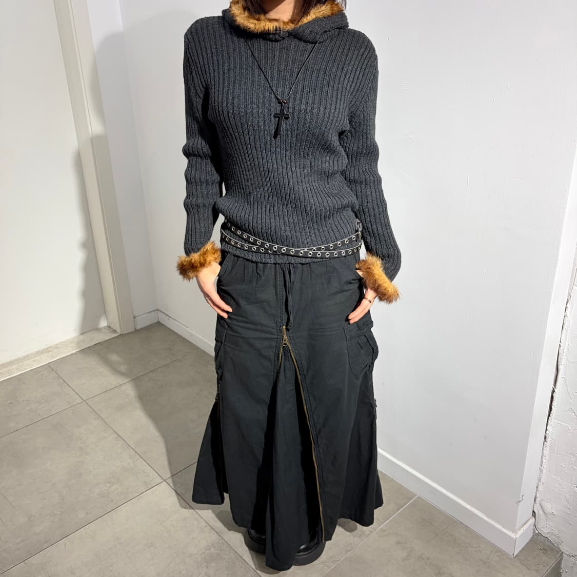 Amava arzuaga 차콜 퍼 니트 후드 상품이미지6