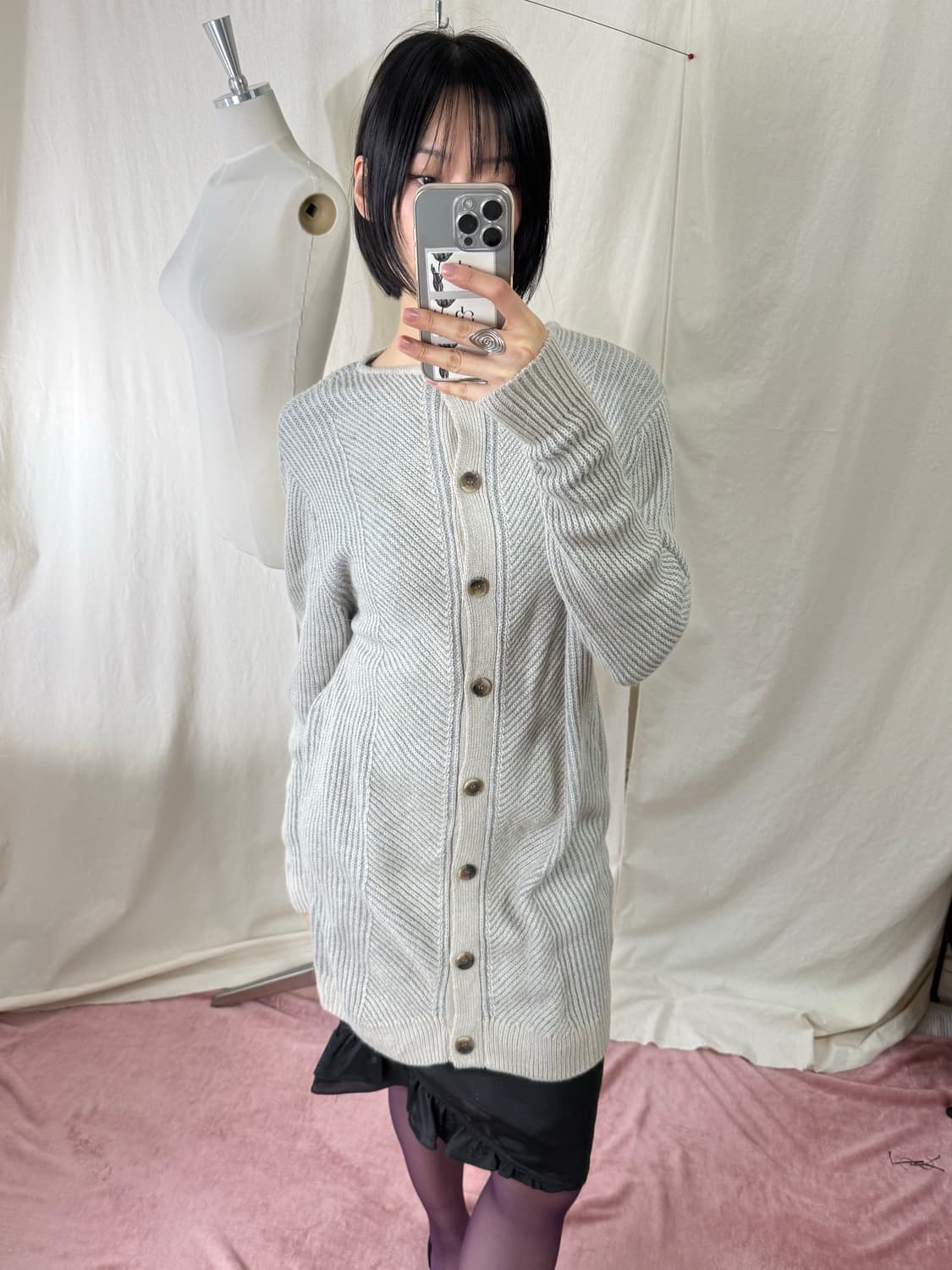 (새상품) Lilasic 그레이 롱 니트 가디건 상품이미지1