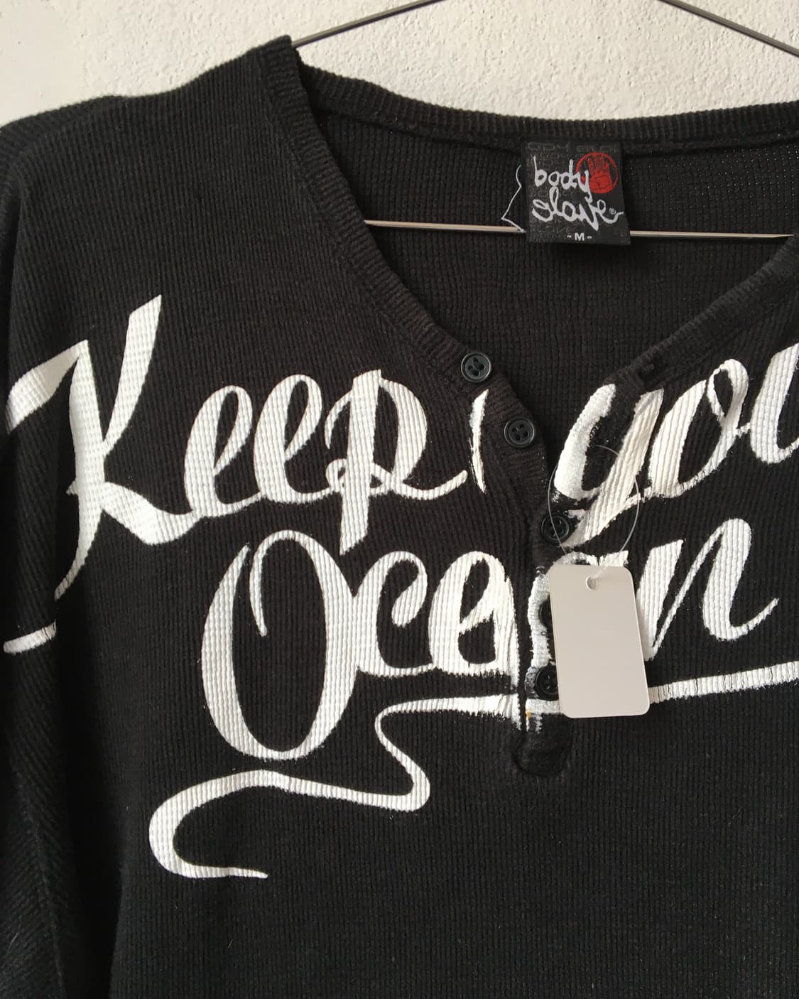 Lettering printing Henry neck waffle sle 상품이미지4