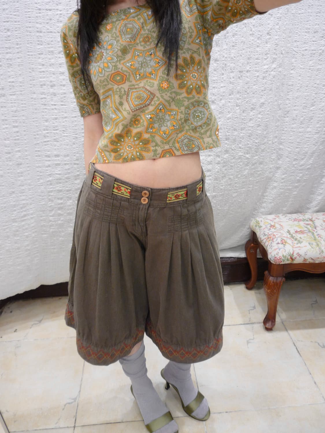 Vintage pattern crop knit top 상품이미지2