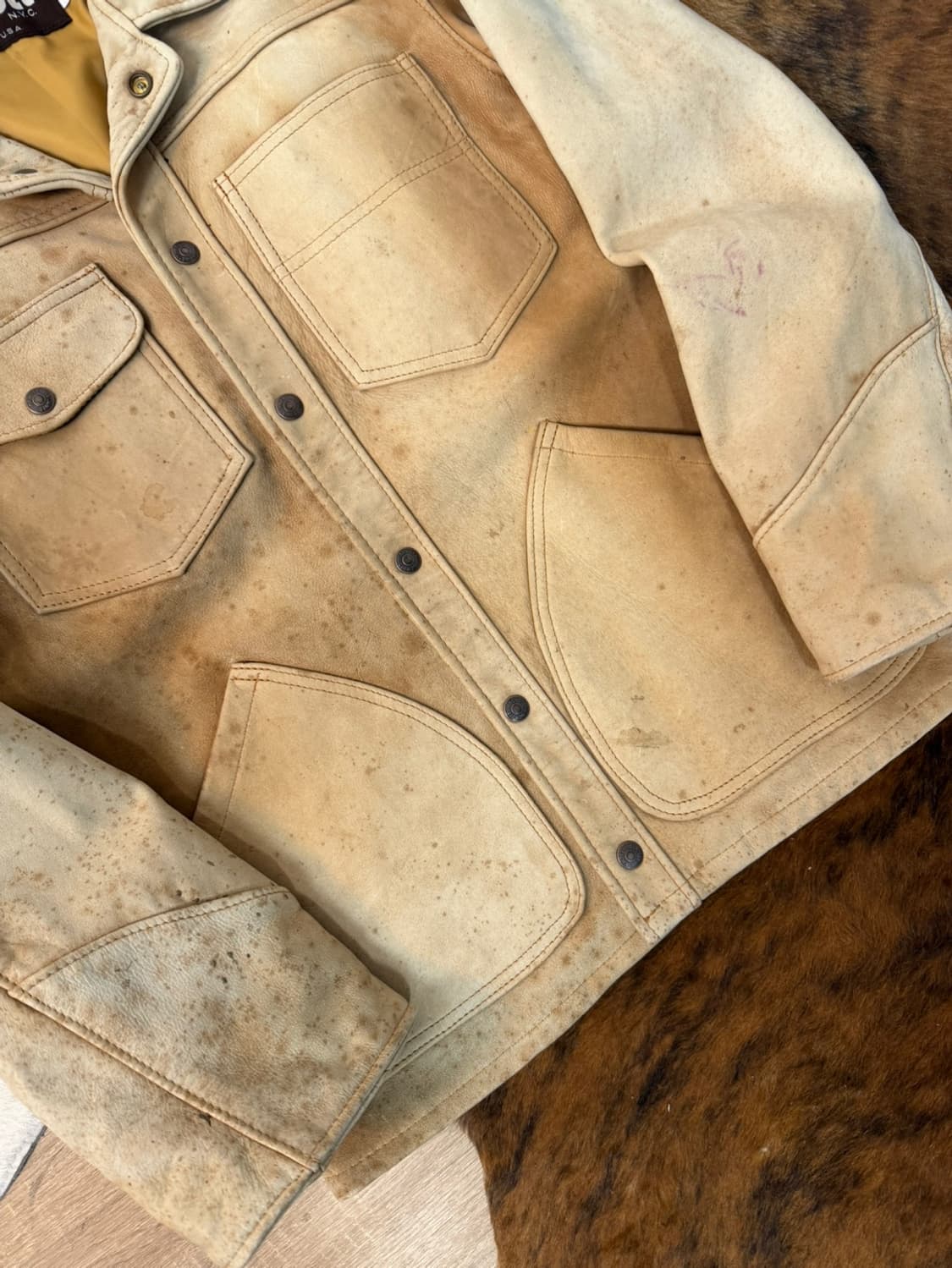 빈티지 쇼트 핸드 페인드 레더 자켓  상품이미지3