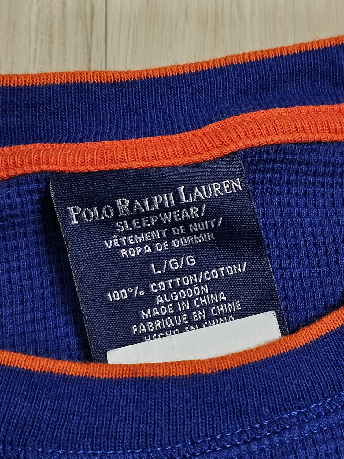 [L] 폴로 랄프로렌 블루 코튼 와플 긴팔 크루넥 티셔츠 상품이미지4